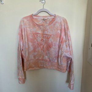 Guess Crop Crew neck Pink & White sweat shirt